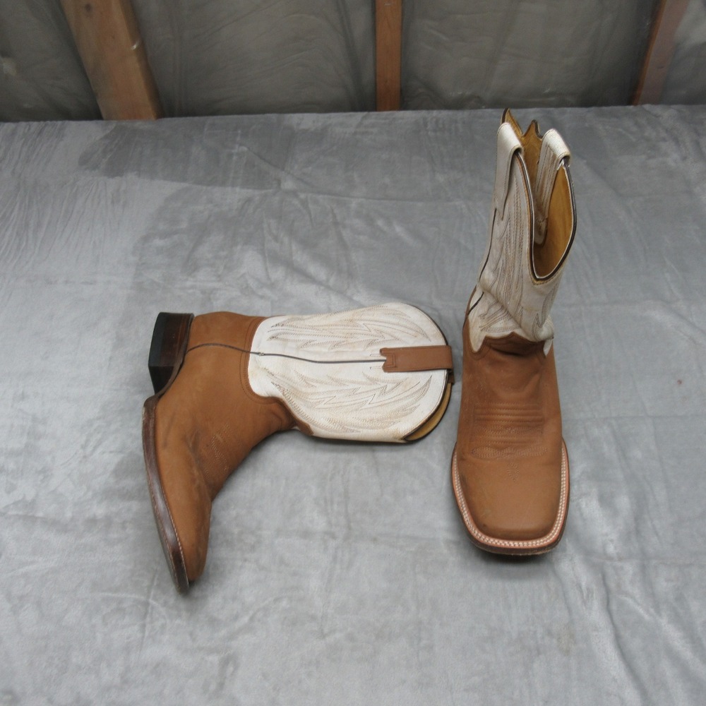 Roper Rest Boots Men 9.5D White Leather Square Western Cowboy PullOn Riding Work